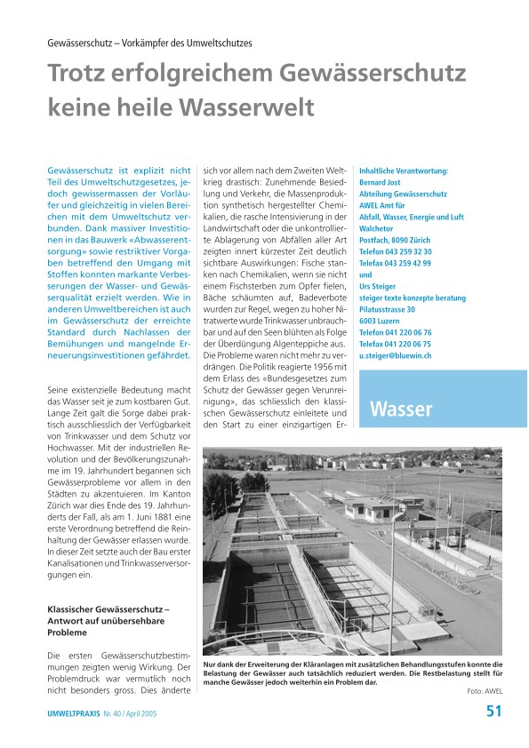 Zürcher Umweltpraxis 40: Gewässerschutz – Vorkämpfer des Umweltschutzes: Trotz erfolgreichem Gewässerschutz keine heile Wasserwelt