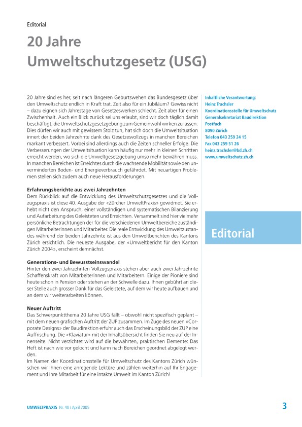 20 Jahre Umweltschutzgesetz (USG)