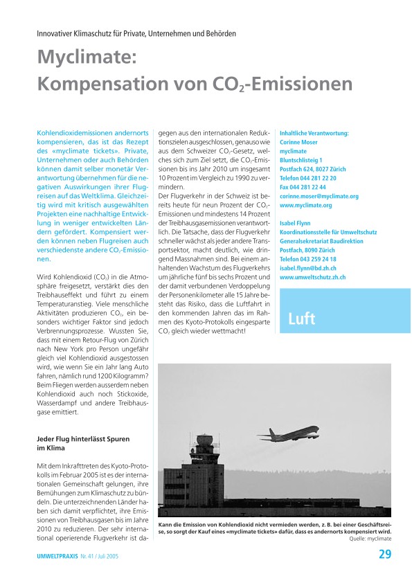 Myclimate: Kompensation von CO2-Emissionen - Innovativer Klimaschutz für Private, Unternehmen und Behörden