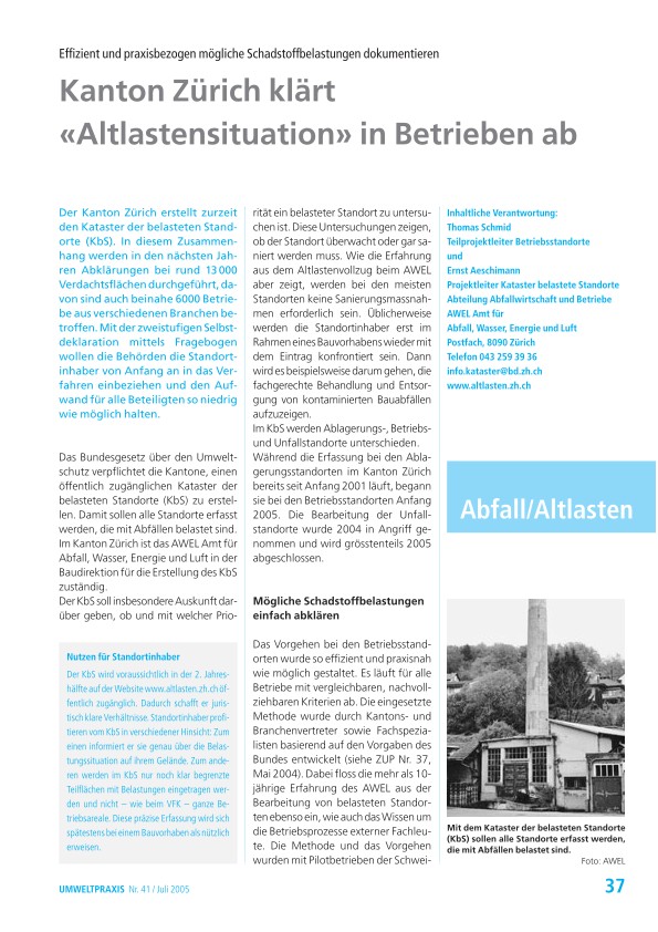 Kanton Zürich klärt «Altlastensituation» in Betrieben ab: Effizient und praxisbezogen mögliche Schadstoffbelastungen dokumentieren