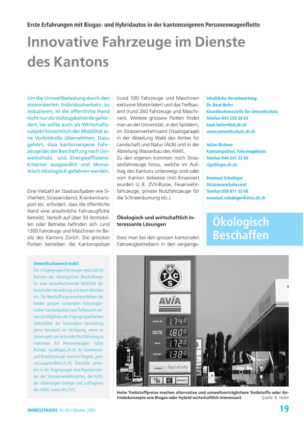 Zürcher Umweltpraxis 42: Innovative Fahrzeuge im Dienste des Kantons: Erste Erfahrungen mit Biogas- und Hybridautos in der kantonseigenen Personenwagenflotte