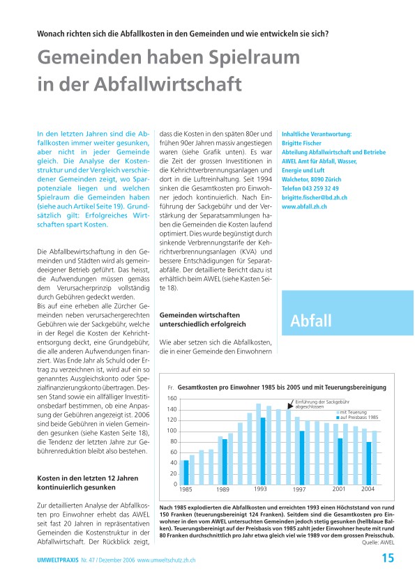 Zürcher Umweltpraxis 47: Gemeinden haben Spielraum in der Abfallwirtschaft: Wonach richten sich die Abfallkosten in den Gemeinden und wie entwickeln sie sich?