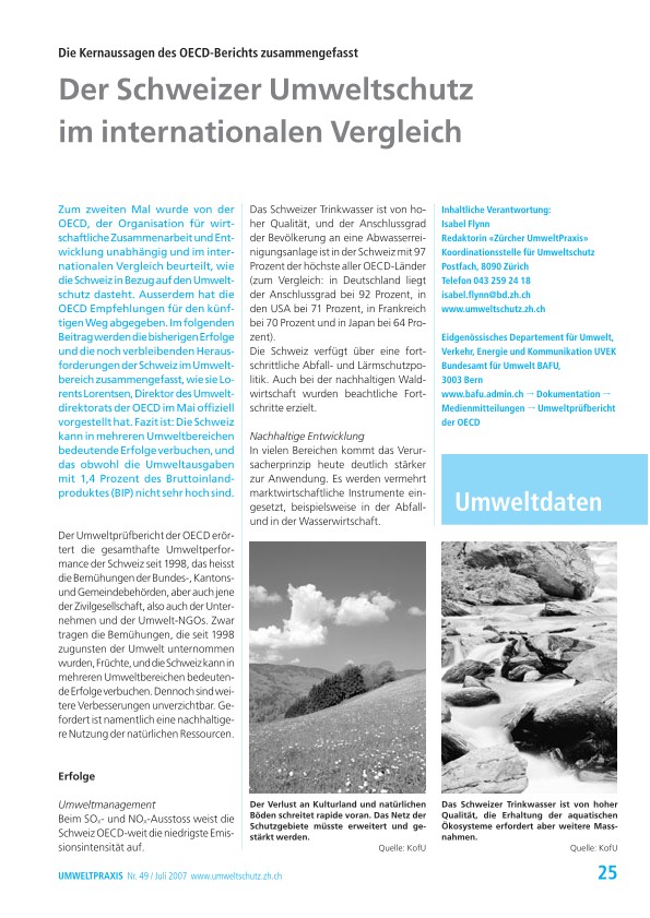 Die Kernaussagen des OECD-Berichts zusammengefasst: Der Schweizer Umweltschutz im internationalen Vergleich