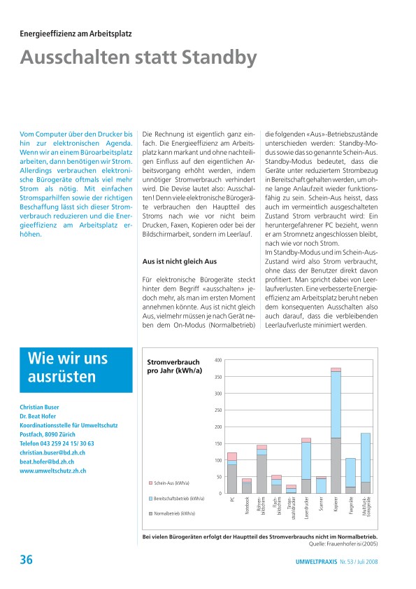 Zürcher Umweltpraxis 53: Energieeffizienz am Arbeitsplatz: Ausschalten statt Standby