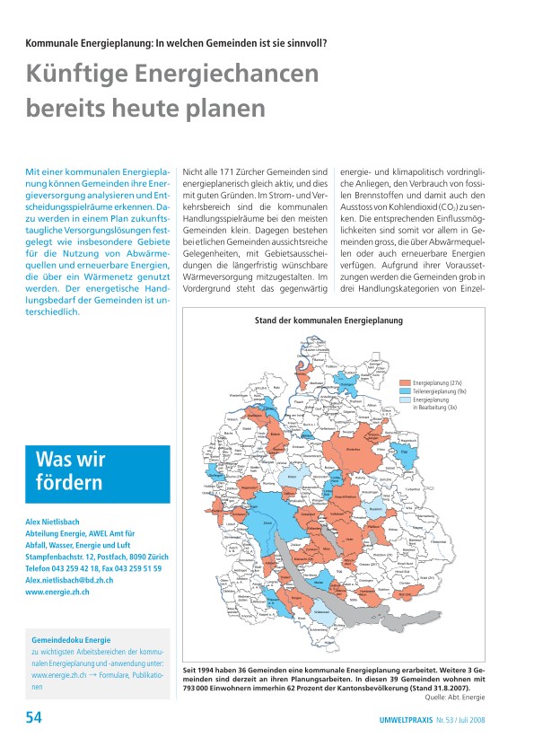 Zürcher Umweltpraxis 53: Künftige Energiechancen bereits heute planen: Kommunale Energieplanung: In welchen Gemeinden ist sie sinnvoll?