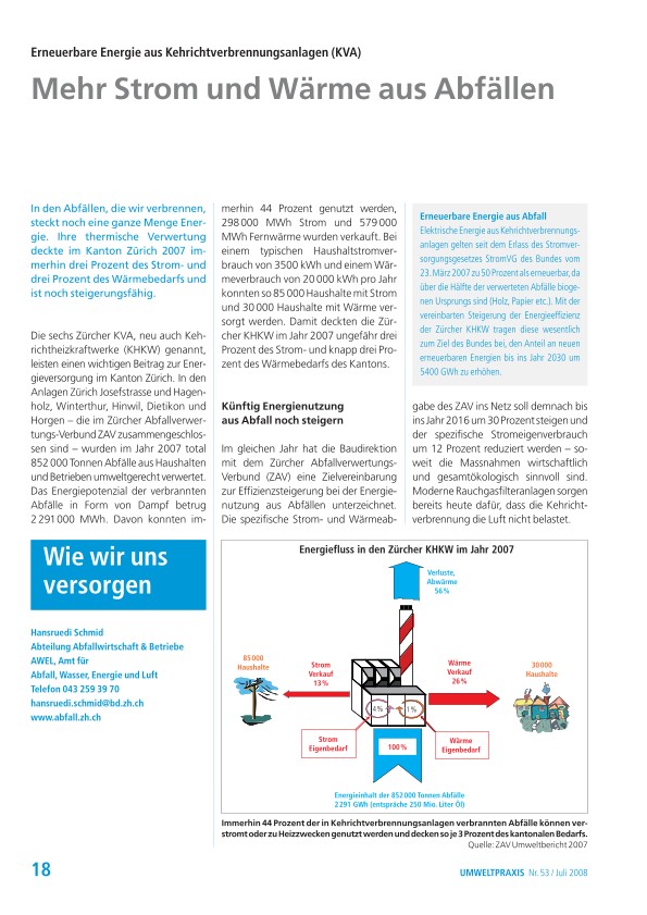 Strom und  Erneuerbare Energie aus Kehrichtverbrennungsanlagen (KVA): Mehr Strom und Wärme aus Abfällen