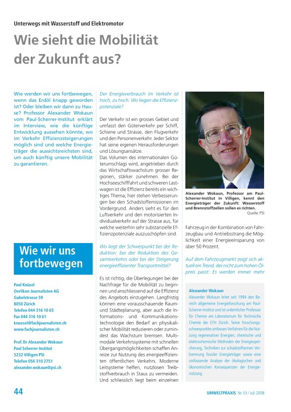Zürcher Umweltpraxis 53: Unterwegs mit Wasserstoff und Elektromotor: Wie sieht die Mobilität der Zukunft aus?