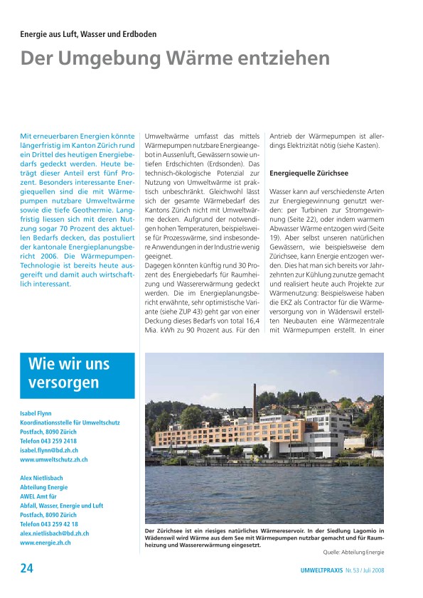 Zürcher Umweltpraxis 53: Energie aus Luft, Wasser und Erdboden: Der Umgebung Wärme entziehen