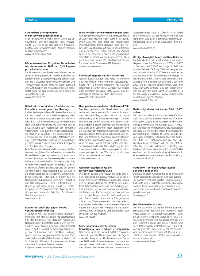 Zürcher Umweltpraxis 54:  Publikationen, Veranstaltungen, Hinweise