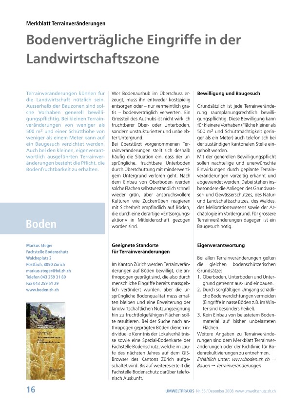 Merkblatt Terrainveränderungen: Bodenverträgliche Eingriffe in der Landwirtschaftszone