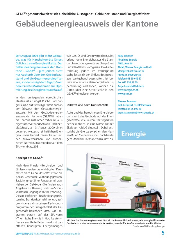 Gebäudeenergieausweis der Kantone GEAK®: gesamtschweizerisch einheitliche Aussagen zu Gebäudezustand und Energieeffizienz