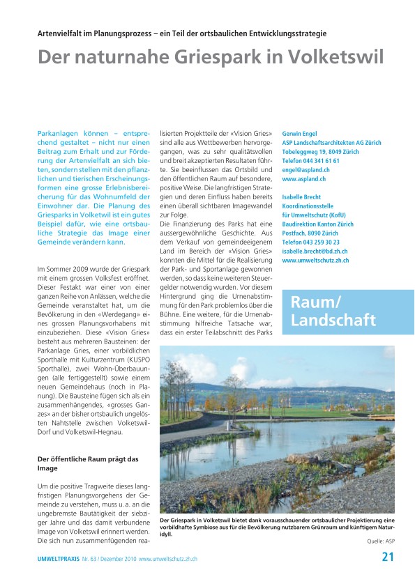 Der naturnahe Griespark in Volketswil: Artenvielfalt im Planungsprozess &#8210; ein Teil der ortsbaulichen Entwicklungsstrategie
