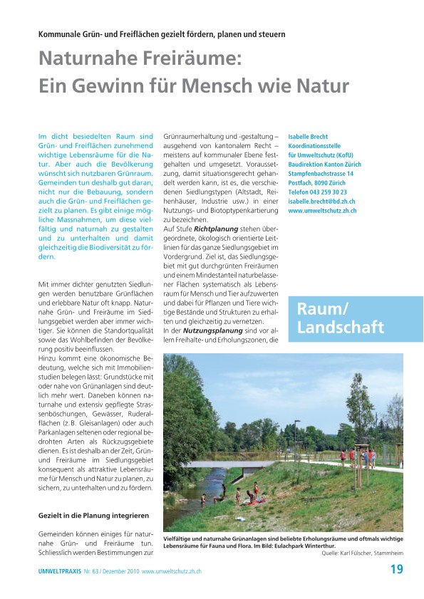 Zürcher Umweltpraxis 63: Naturnahe Freiräume: Ein Gewinn für Mensch wie Natur - Kommunale Grün- und Freiflächen gezielt fördern, planen und steuern