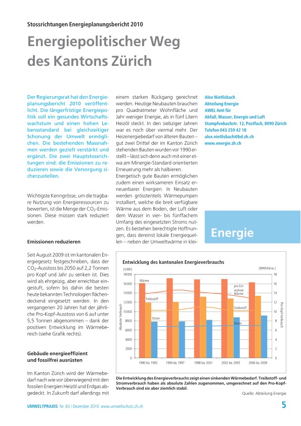 Energiepolitischer Weg des Kantons Zürich: Stossrichtungen Energieplanungsbericht 2010
