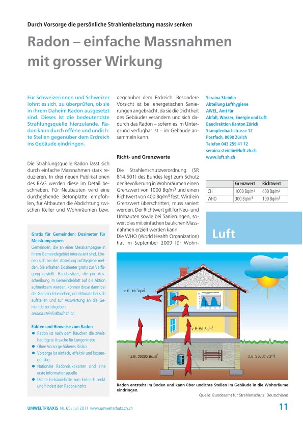 Radon – einfache Massnahmen mit grosser Wirkung: Durch Vorsorge die persönliche Strahlenbelastung massiv senken