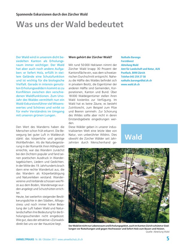 Zürcher Umweltpraxis 66: Spannende Exkursionen durch den Zürcher Wald: Was uns der Wald bedeutet