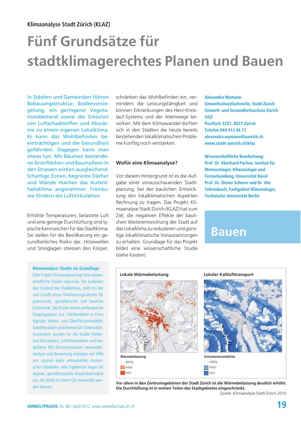 Klimaanalyse Stadt Zürich (KLAZ): Fünf Grundsätze für stadtklimagerechtes Planen und Bauen