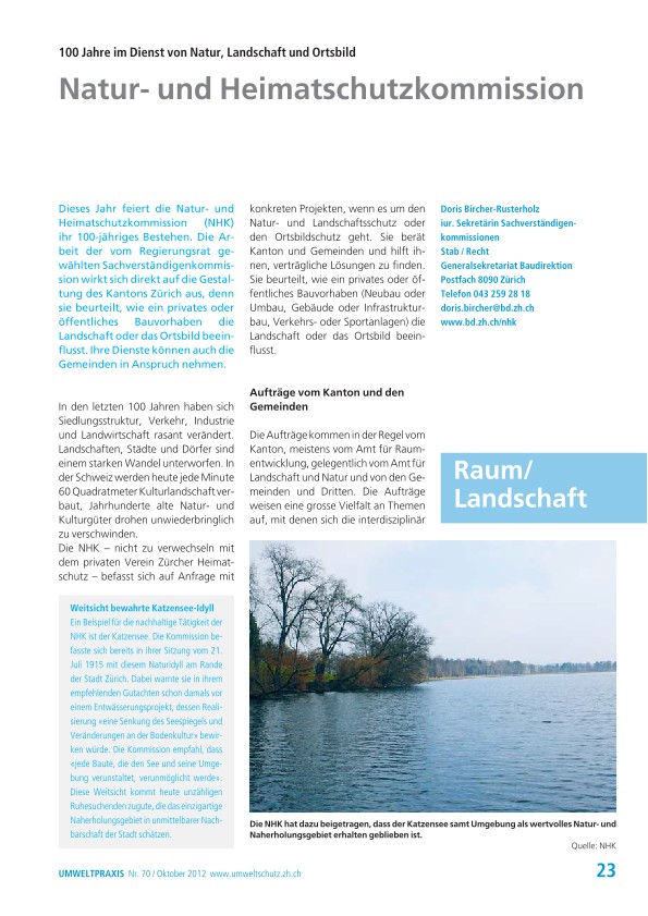 Zürcher Umweltpraxis 70: Natur- und Heimatschutzkommission: 100 Jahre im Dienst von Natur, Landschaft und Ortsbild