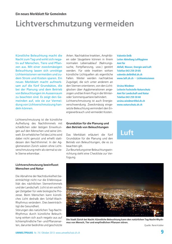 Ein neues Merkblatt für Gemeinden: Lichtverschmutzung vermeiden