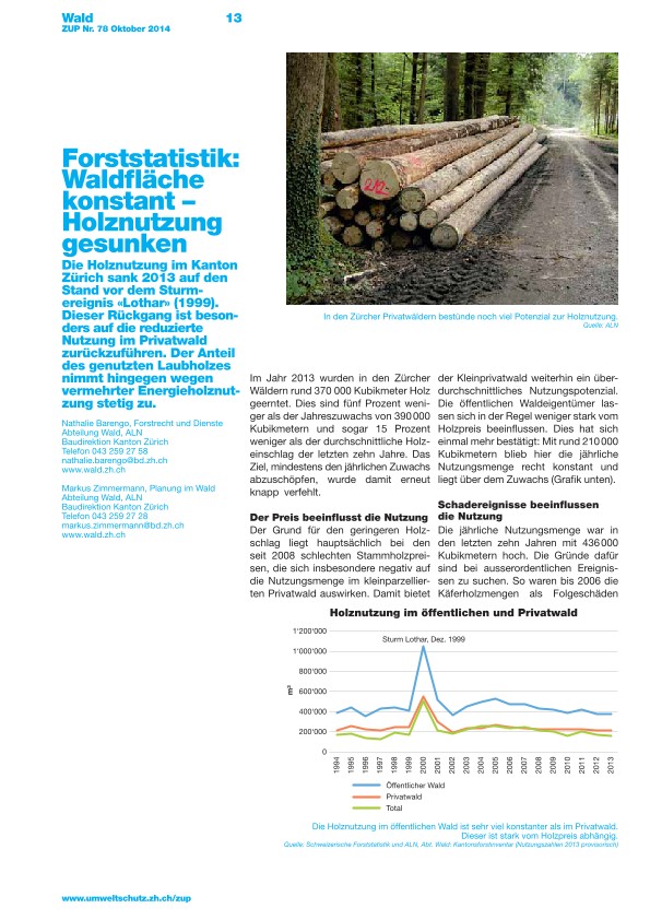 Forststatistik: Waldfläche konstant-Holznutzung gesunken