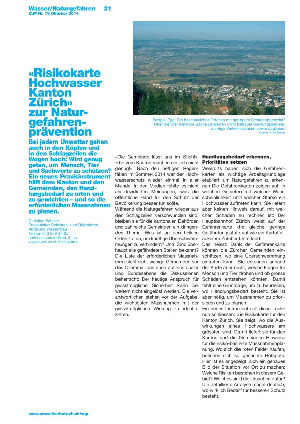 Risikokarte Hochwasser Kanton Zürich, zur Naturgefahrenprävention