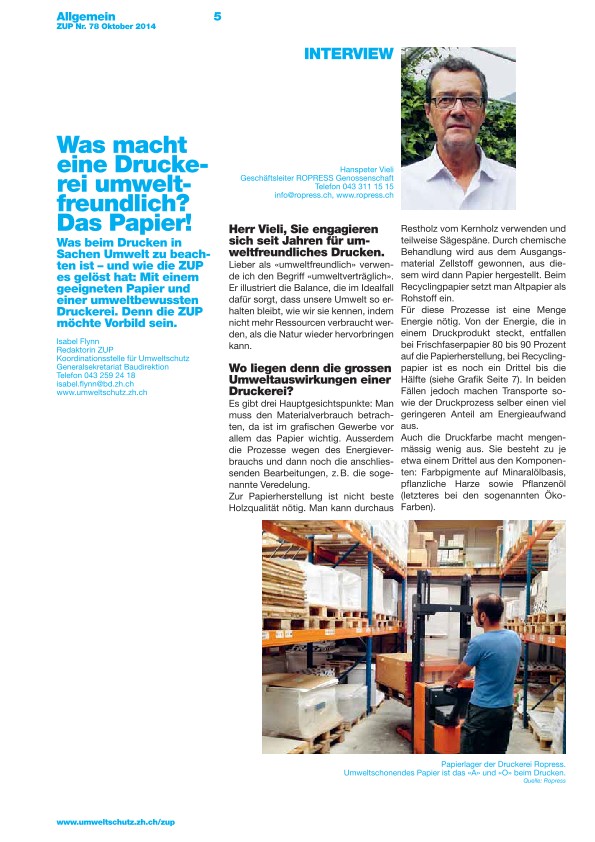 Zürcher Umweltpraxis 78: Was macht eine Druckerei umweltfreundlich? Das Papier!