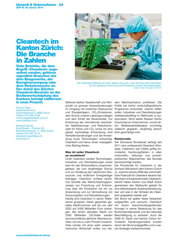 Cleantech im Kanton Zürich: Die Branche in Zahlen