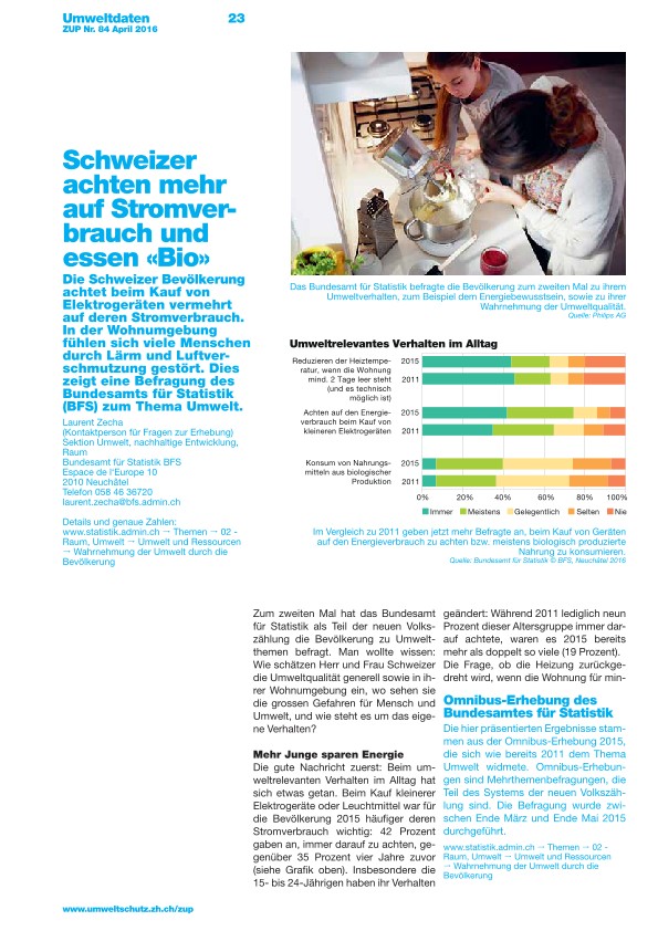 Schweizer achten mehr auf Stromverbrauch und essen "Bio"