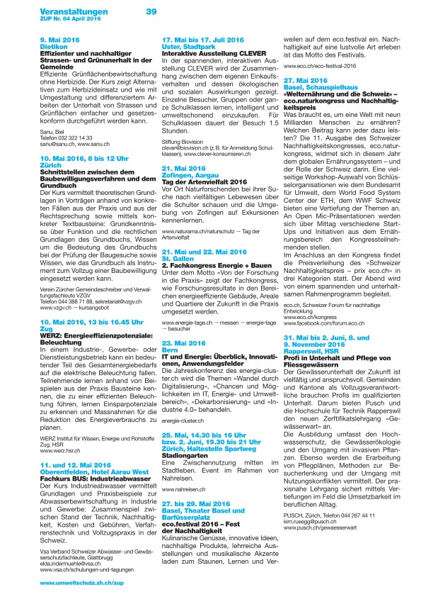Zürcher Umweltpraxis 84: Veranstaltungen