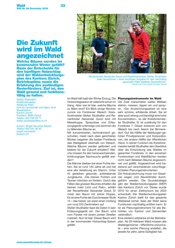 Zürcher Umweltpraxis 86: Die Zukunft wird im Wald angezeichnet