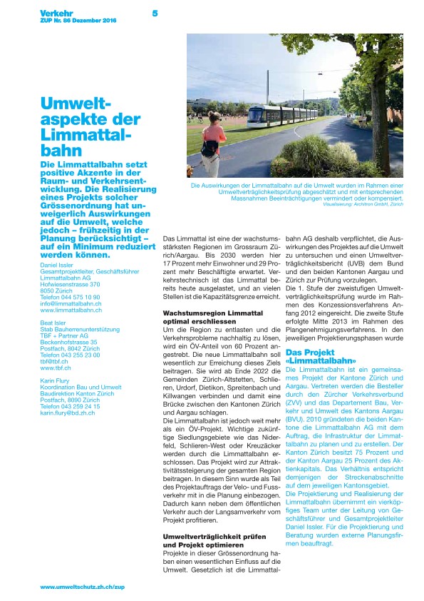 Zürcher Umweltpraxis 86: Umweltaspekte der Limmattalbahn