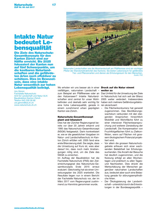 Zürcher Umweltpraxis 88: Intakte Natur bedeutet Lebensqualität