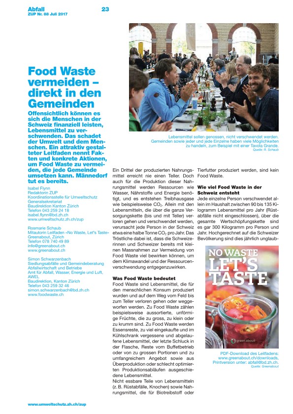 Zürcher Umweltpraxis 88: Food Waste vermeiden – direkt in denGemeinden