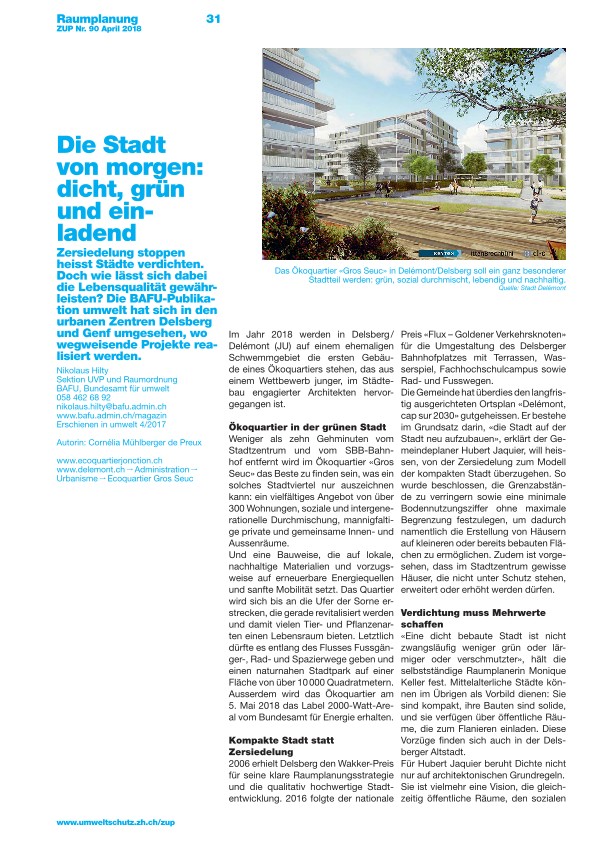 Zürcher Umweltpraxis 90: Die Stadt von morgen: dicht, und grün und einladend