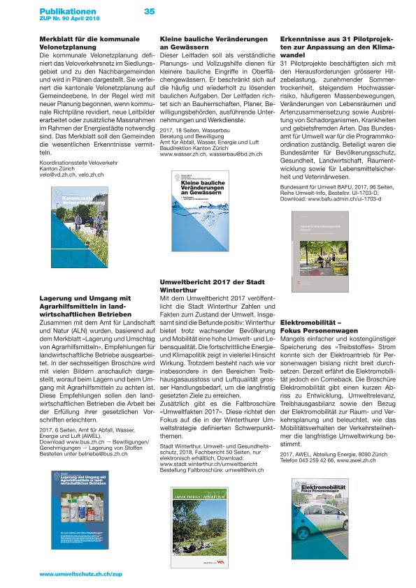 Zürcher Umweltpraxis 90: Publikationen, Vermischtes