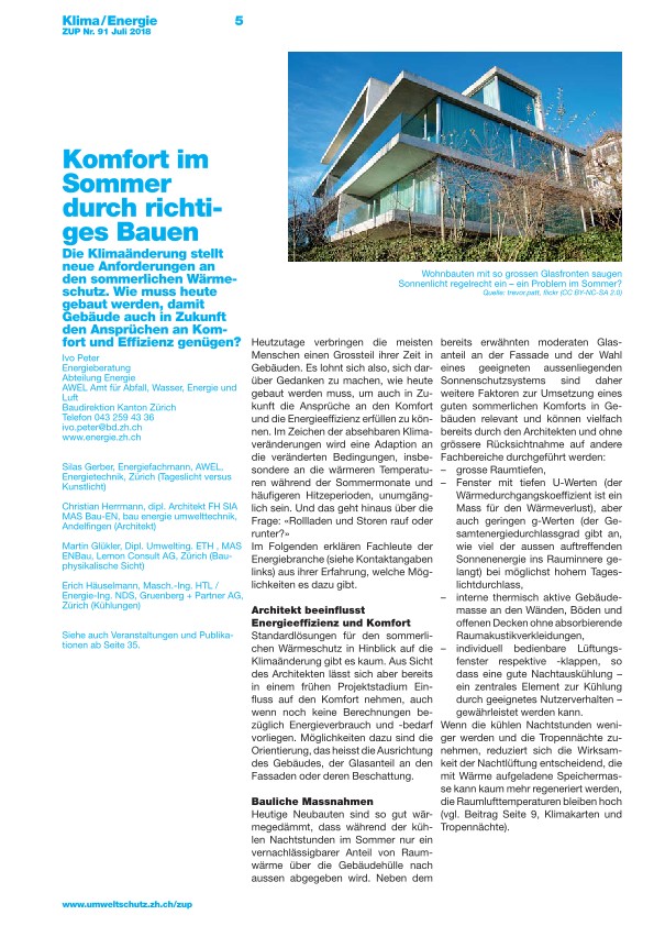 Zürcher Umweltpraxis 91: Komfort im Sommer durch richtiges Bauen
