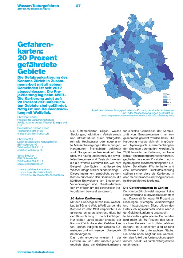 Zürcher Umweltpraxis 92: Gefahrenkarten: 20 Prozent gefährdete Gebiete