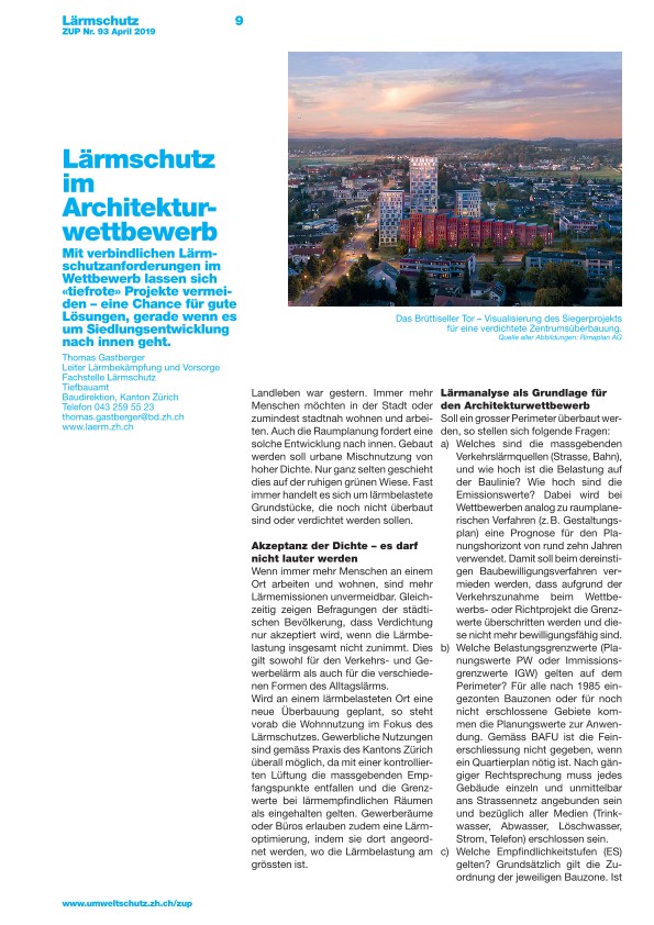 Zürcher Umweltpraxis 93: Lärmschutz im Architekturwettbewerb