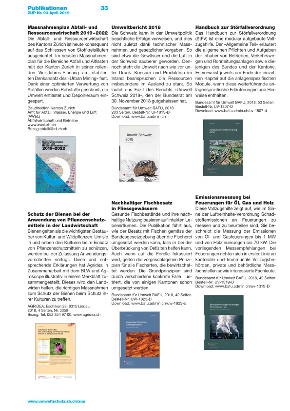 Zürcher Umweltpraxis 93: Publikationen, Vermischtes