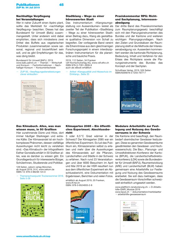Zürcher Umweltpraxis 94: Publikationen, Vermischtes