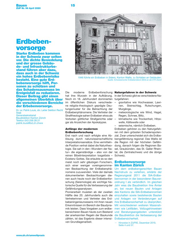 Zürcher Umweltpraxis  96: Erdbebenvorsorge