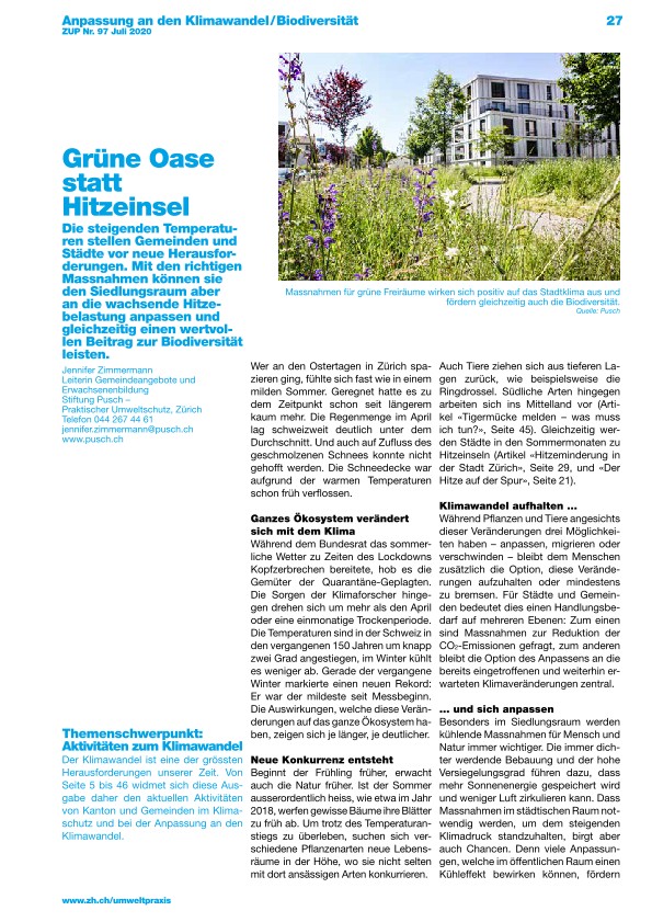 Zürcher Umweltpraxis 97: Grüne Oase statt Hitzeinsel