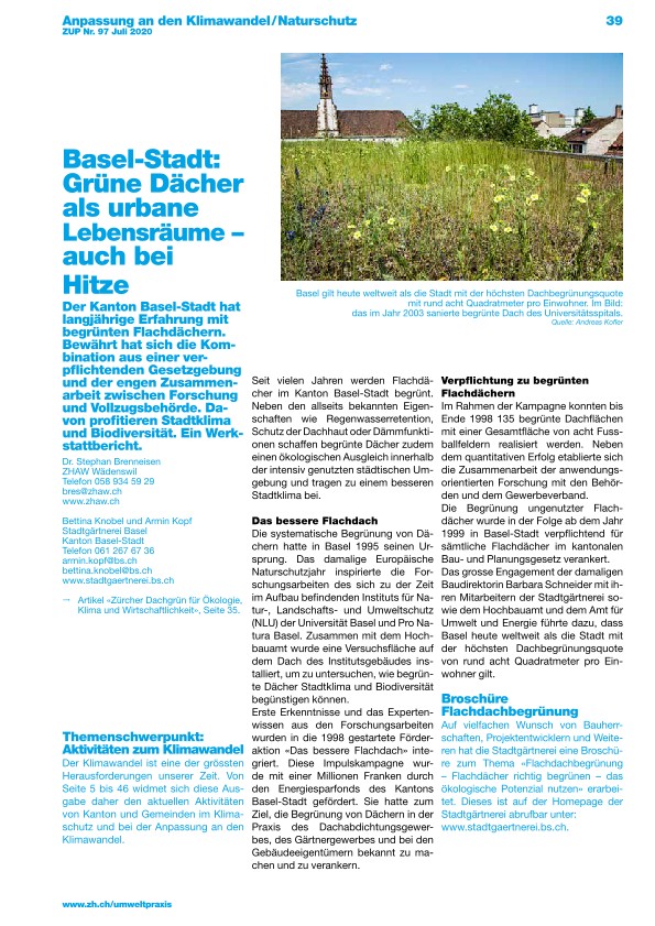 Basel-Stadt: Grüne Dächer als urbane Lebensräume - auch bei Hitze