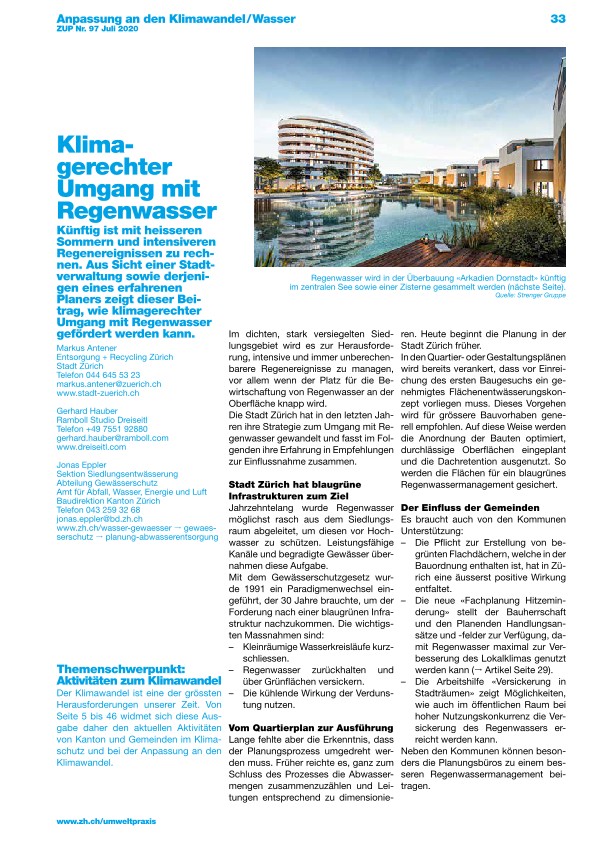 Zürcher Umweltpraxis 97: Klimagerechter Umgang mit Regenwasser