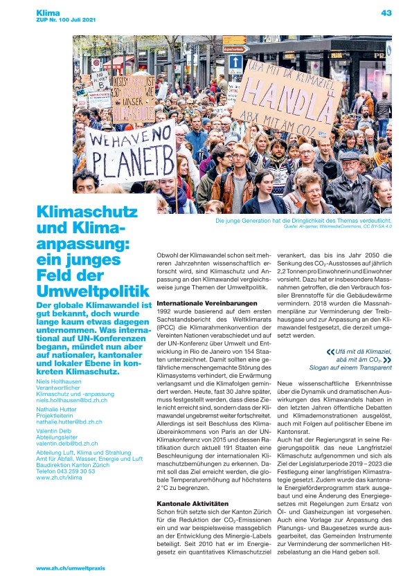Zürcher Umweltpraxis und Raumentwicklung 100: Klimaschutz und Klimaanpasssung: ein junges Feld der Umweltpolitik