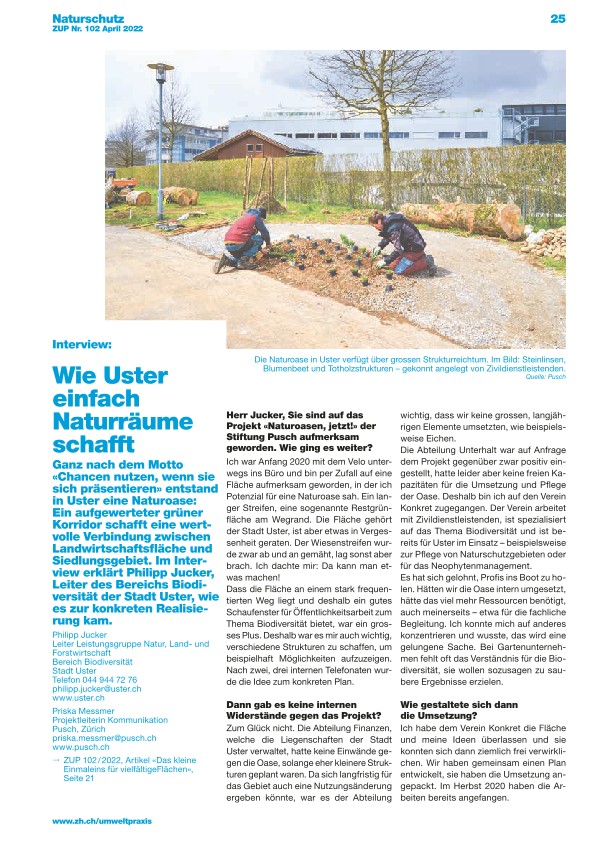  Zürcher Umweltpraxis und Raumentwicklung 102: Wie Uster einfach Naturräume schafft
