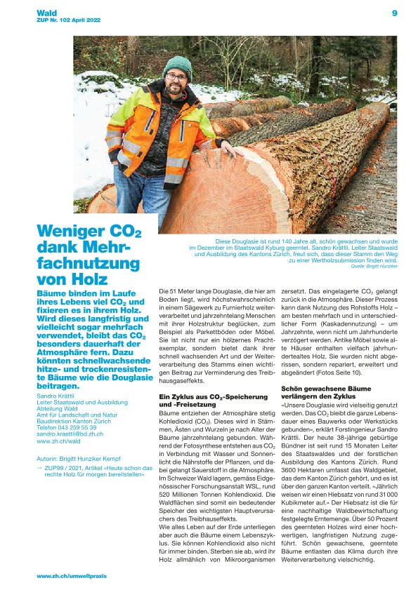  Zürcher Umweltpraxis und Raumentwicklung 102: Weniger CO2 dank Mehrfachnutzung von Holz