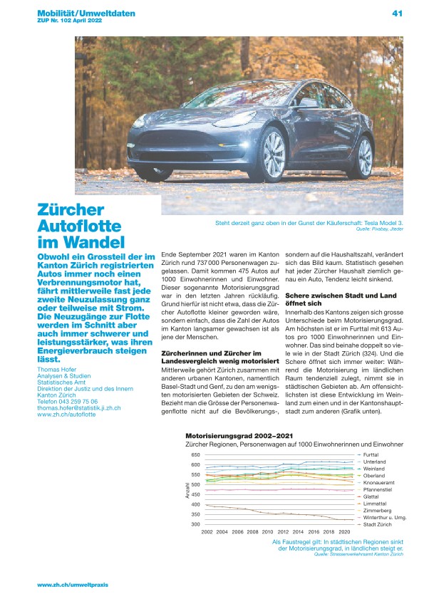  Zürcher Umweltpraxis und Raumentwicklung 102: Zürcher Autoflotte im Wandel