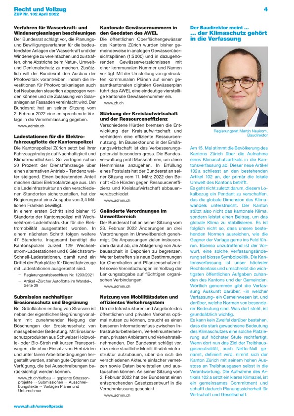  Zürcher Umweltpraxis und Raumentwicklung 102: Vollzugshinweise