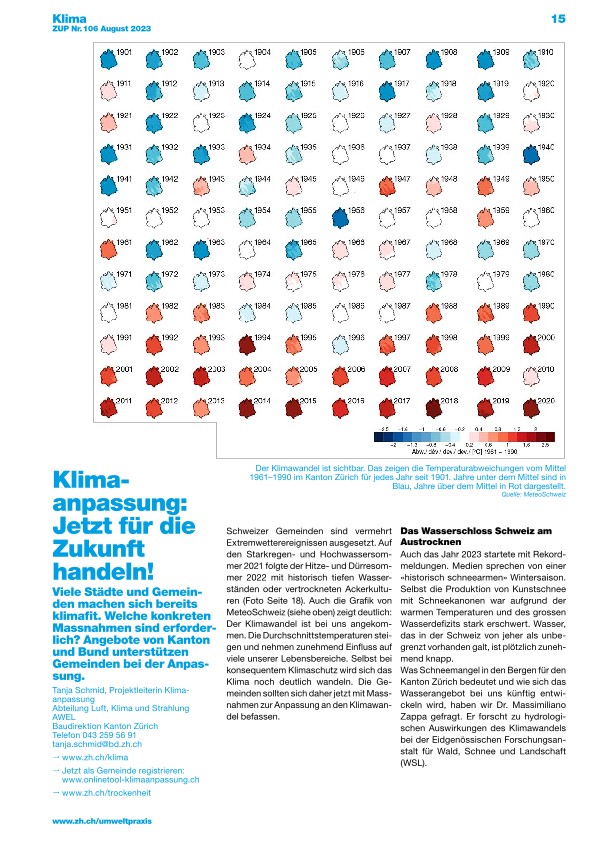 Zürcher Umweltpraxis und Raumentwicklung 106: Wie sich Städte und Gemeinden dem Klima anpassen können